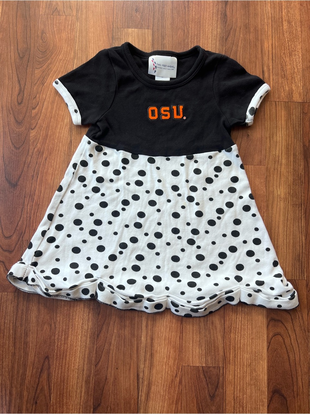 Oregon State Beavers OSU Girls Black Orange Polka Dot Ruffle Dress 3T